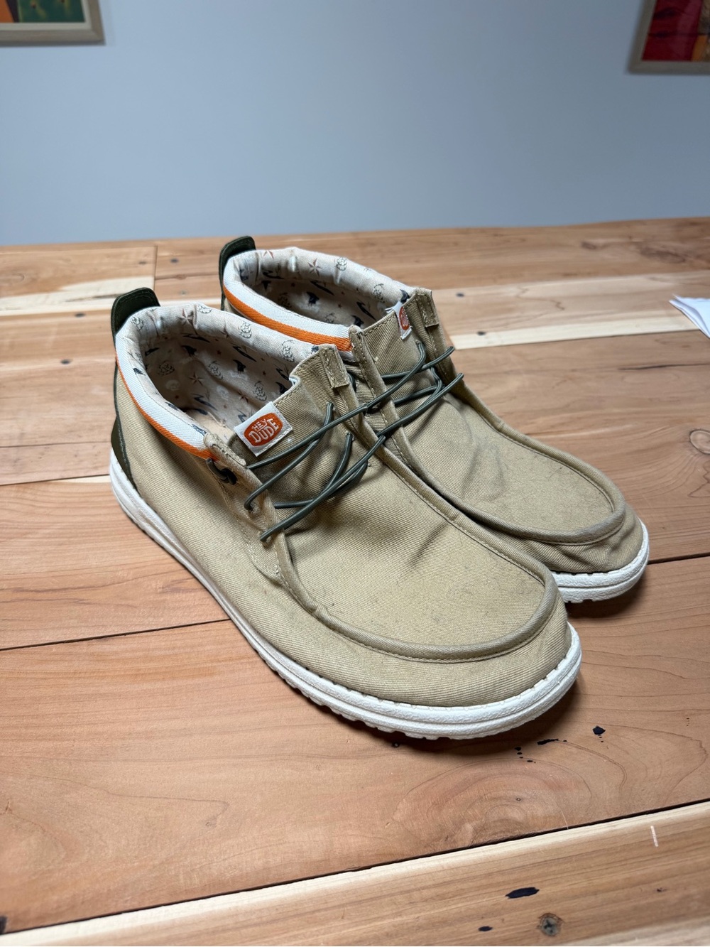 Beige Canvas Slip-On Loafers with Olive Accents by Hey Dude